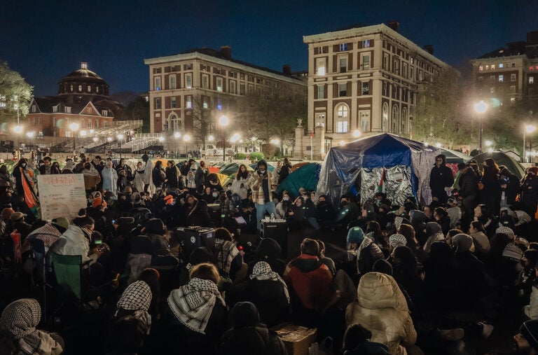 The Gaza Solidarity Encampment at the Columbia University campus in New York on Thursday.