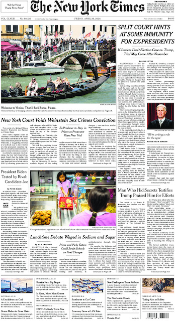 New York Times Front Page, New York Edition