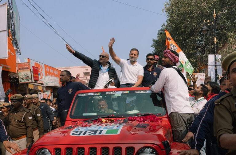 India’s National Congress Party leader Rahul Gandhi, as his Bharat Jodo Nyay Yatra (Unite India March for Justice) passed through Varanasi.