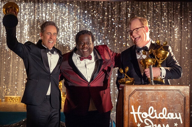 From left, Jerry Seinfeld, Cedric the Entertainer and Jim Gaffigan in “Unfrosted,” a comedy about the origins of the Pop-Tart.