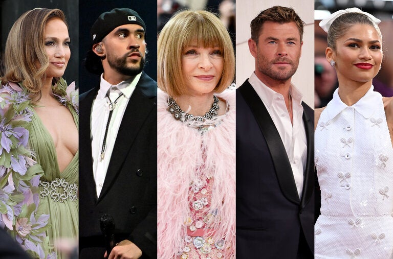 Your 2024 Met Gala co-chairs: from left, Jennifer Lopez, Bad Bunny, Anna Wintour, Chris Hemsworth and Zendaya.