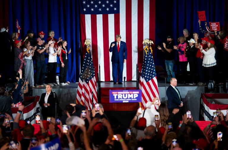 Former President Donald J. Trump at a rally in Waukesha, Wis., on Wednesday.