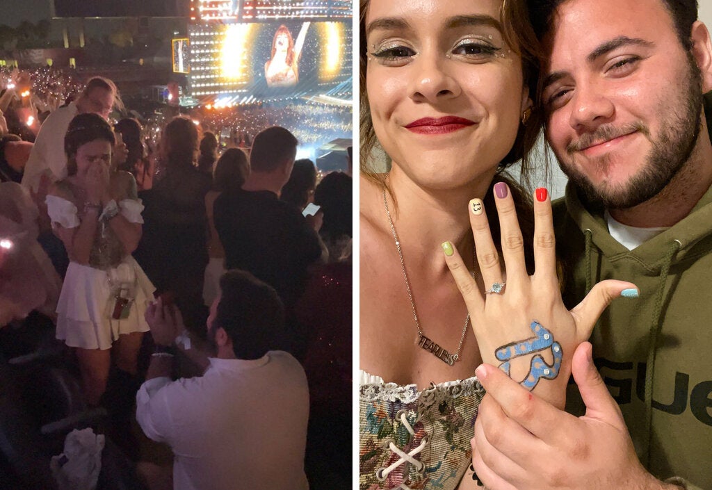 Carmen Castillo and her now-fiancé, Vernon Chamorro, traveled from Barcelona, Spain, to Tampa, Fla., in April 2023 to attend a Taylor Swift concert. Mr. Chamorro surprised Ms. Castillo with a proposal during Ms. Swift’s performance of “Love Story.”