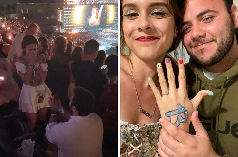 Carmen Castillo and her now-fiancé, Vernon Chamorro, traveled from Barcelona, Spain, to Tampa, Fla., in April 2023 to attend a Taylor Swift concert. Mr. Chamorro surprised Ms. Castillo with a proposal during Ms. Swift’s performance of “Love Story.”
