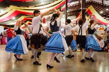 Dancers from Whitney High School perform at the annual Germanfest, hosted by the Muenster Chamber of Commerce in Muenster, Texas.