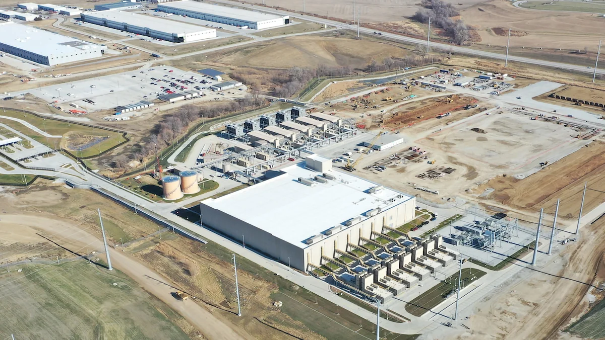 An aerial photo of a Google data center