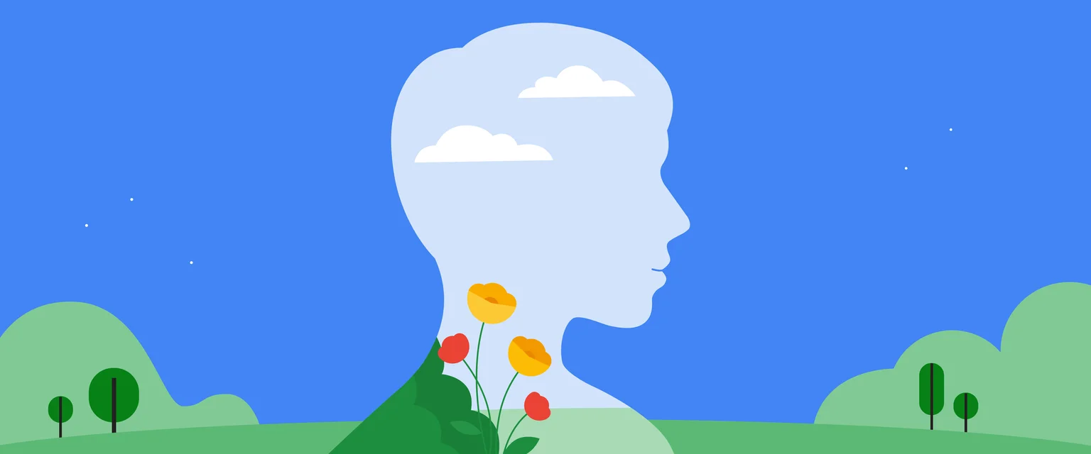 Illustration showing the side profile of a face with poppies blooming inside
