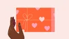 Illustration of a hand hovering over a wrapped gift. The wrapping paper has hearts on it.