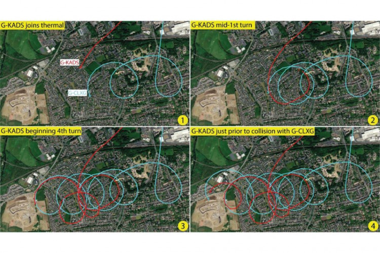 Images showing the paths of the two gliders in the minutes before the collision. Images provided by the Air Accidents Investigation Branch.