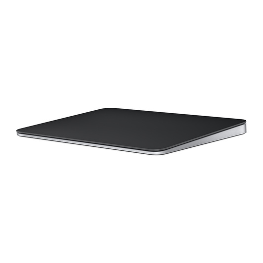 Magic Trackpad in Black showing its large edge-to-edge glass surface area for easier scrolling and swiping.