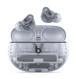 Beats Studio Buds + True Wireless Noise Cancelling Earphones in Transparent, with Beats logo, above convenient charging case.