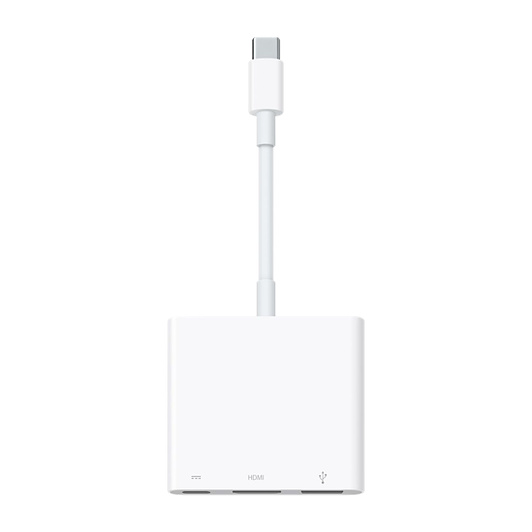 Com o Adaptador USB‑C para multiportas AV digitais, pode ligar o Mac ou iPad com porta USB‑C a um ecrã HDMI, ao mesmo tempo que liga um dispositivo USB e um cabo de carregamento USB‑C.