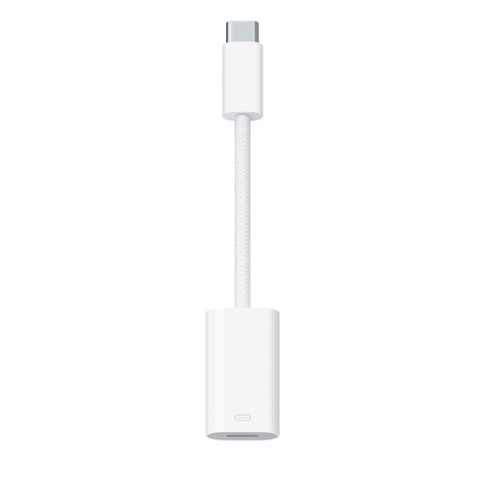 USB-C til Lightning-mellemstik, USB-C-stik, flettet kabel, Lightning-port.