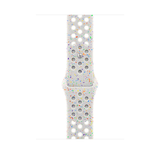 Bracelet Sport Nike Platine pur (blanc) fluoroélastomère lisse doté de perforations pour une meilleure aération, et système de fermeture à clou et passant 