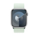 Apple Watch kadranı ve Digital Crown ile birlikte görünen Uçuk Nane Spor Loop’un önden görünümü