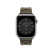 Kaki (greenish brown) Kilim Single Tour strap, showing Apple Watch face.