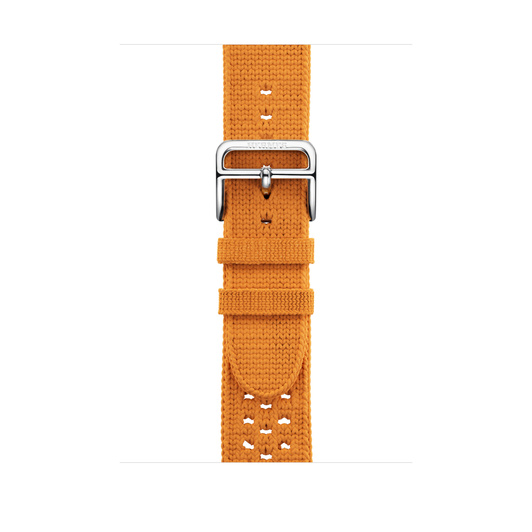 Orange Tricot Single Tour strap, woven textile with silver stainless steel buckle.