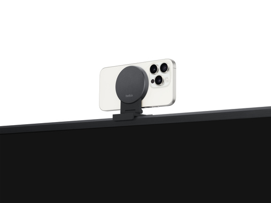 The Belkin iPhone Mount (MagSafe Compatible) for TV or display features a durable mount for FaceTime calls, video conferencing and more.