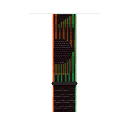 Correa loop deportiva Black Unity, hecha de nylon tejido negro y la palabra "unity" en un diseño rojo y verde, con cierre adhesivo ajustable