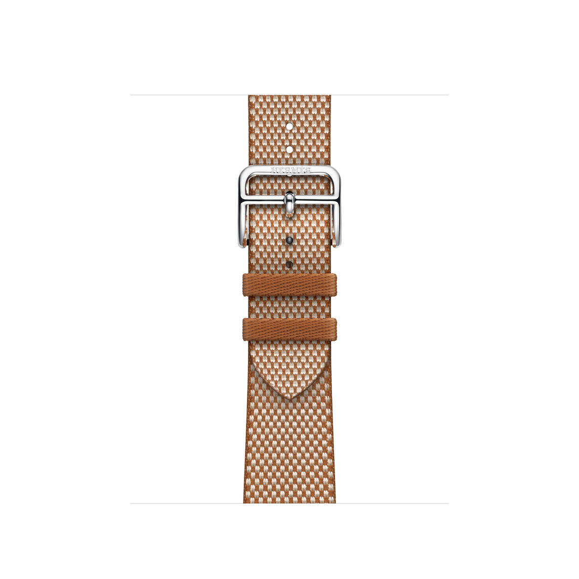 Gold and Écru (beige) Toile H Single Tour strap, woven textile with silver stainless steel buckle.