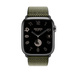 Vert (green) and Noir (black) Toile H Single Tour strap, showing Apple Watch face. 