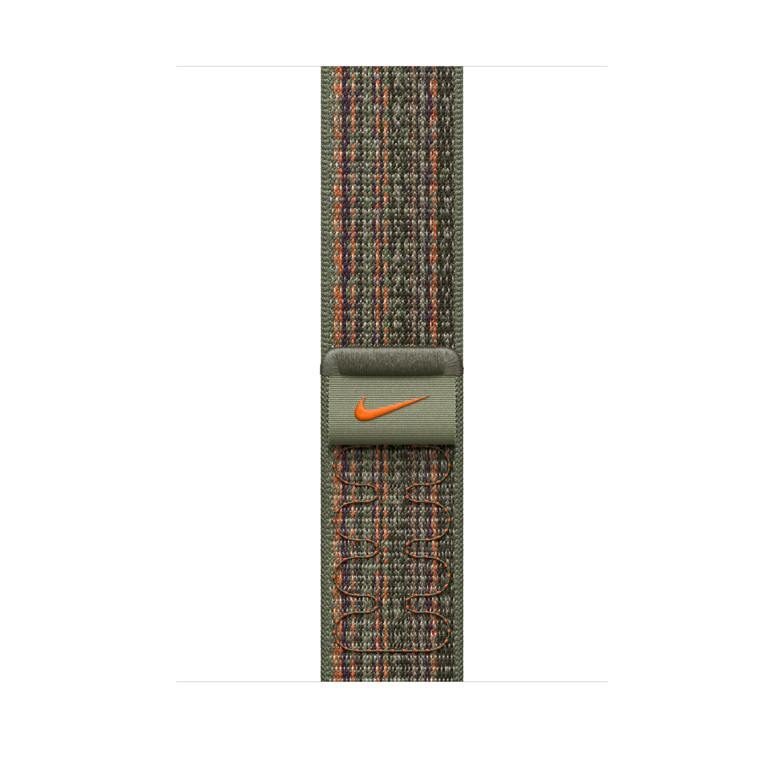 Sequoia (dark green) and Orange Sport Loop band, woven nylon with Nike swoosh, hook-and-loop fastener