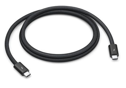 Thunderbolt 4 Pro Cable (1 meter) features a black braided design that coils without tangling, and can transfer data at up to 40 gigabytes per second.