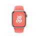 Magic Ember (orange) Nike Sport Band showing Apple Watch with 41 mm case and digital crown.