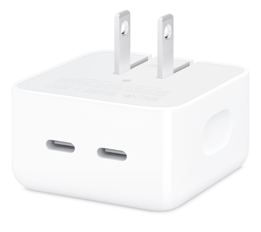 The 35W Dual USB-C Port Compact Power Adapter allows you to charge two devices at the same time.