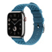 Bleu Jean (blue) Tricot Single Tour band, showing Apple Watch face and digital crown.