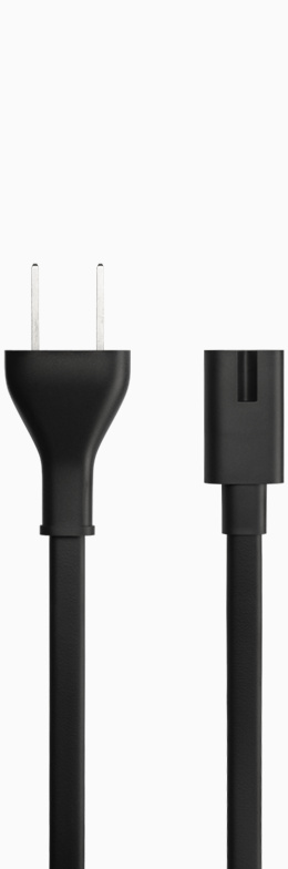 Black power cord, two prong plug.