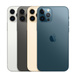 iPhone 12 Pro devices, silver, black, gold, blue, Pro camera system with True Tone flash, centered Apple logo