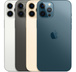 iPhone 12 Pro Max devices, silver, gray, gold, blue, Pro camera system, True Tone flash, centered Apple logo