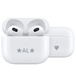 Front view of AirPods (3rd generation) in an open Charging Case with engraving, next to a closed Charging Case with engraving.