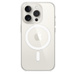 iPhone 15 Pro MagSafe 透明護殼，貼合在白色鈦金屬外觀 iPhone 15 Pro。