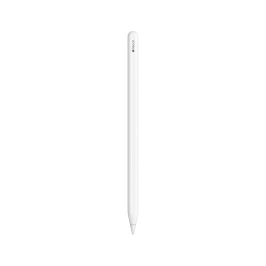 Apple Pencil (第 2 代)，展示可透過磁力貼合裝置以自動充電及配對的平面筆桿。