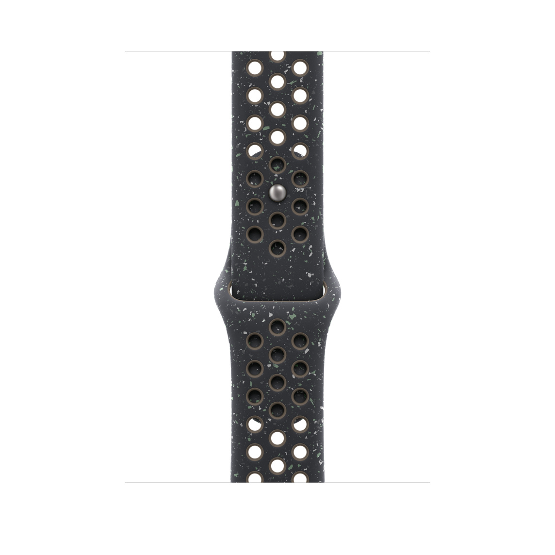 午夜天空色 (黑色) Nike 運動型錶帶，展示具有透氣氣孔的滑順氟橡膠材質搭配按插式錶扣。