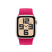 Mặt Trước Của Vòng Bện Solo Màu Đỏ Mâm Xôi, cho thấy mặt Apple Watch và núm xoay digital crown