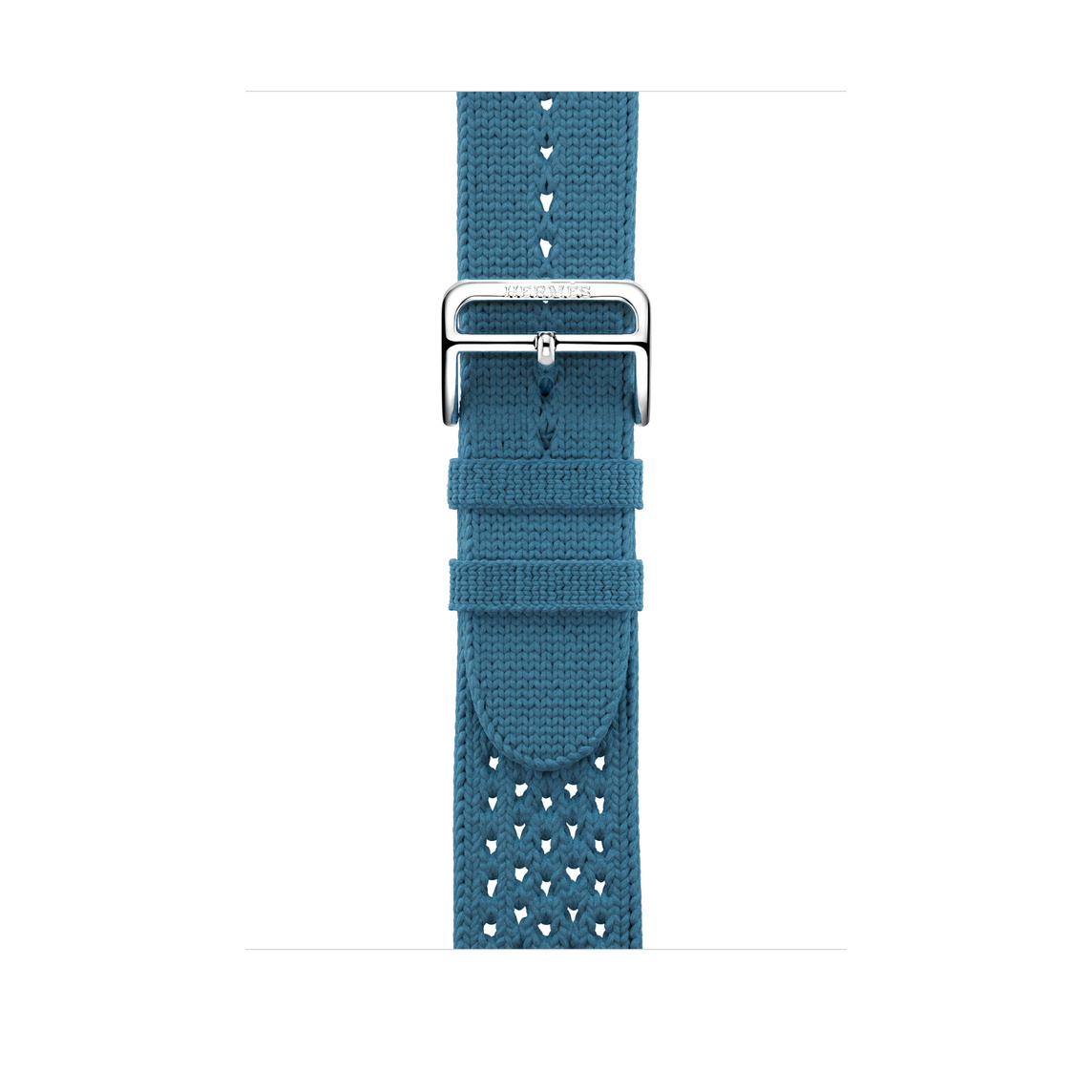 Bleu Jean 牛仔藍色 (藍色) Tricot Single Tour 錶帶，展示織紋布料搭配銀色不鏽鋼錶扣。