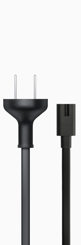 Black power cord, two prong plug.