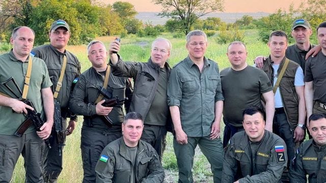 Delegation of Bashkortostan in the Donbas: Radiy Khabirov – fourth from the right (via his official Telegram channel)