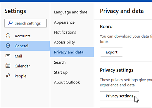 Settings general privacy and data menu