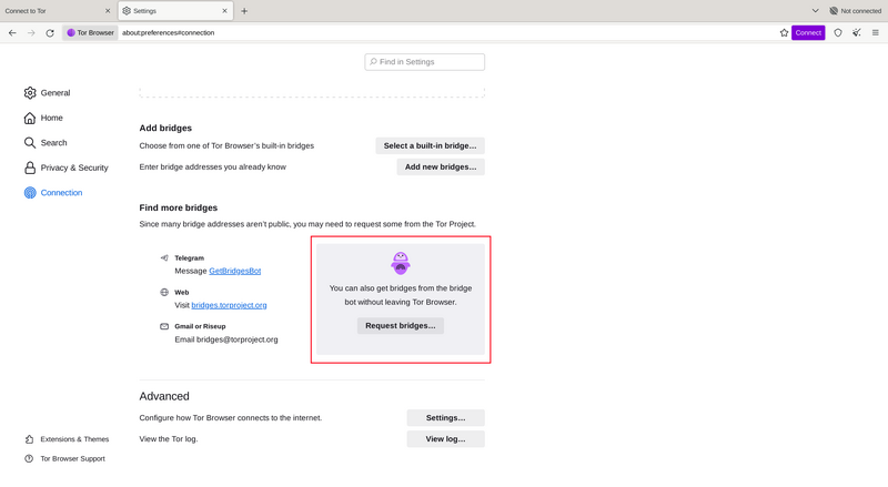 Request a bridge from torproject.org