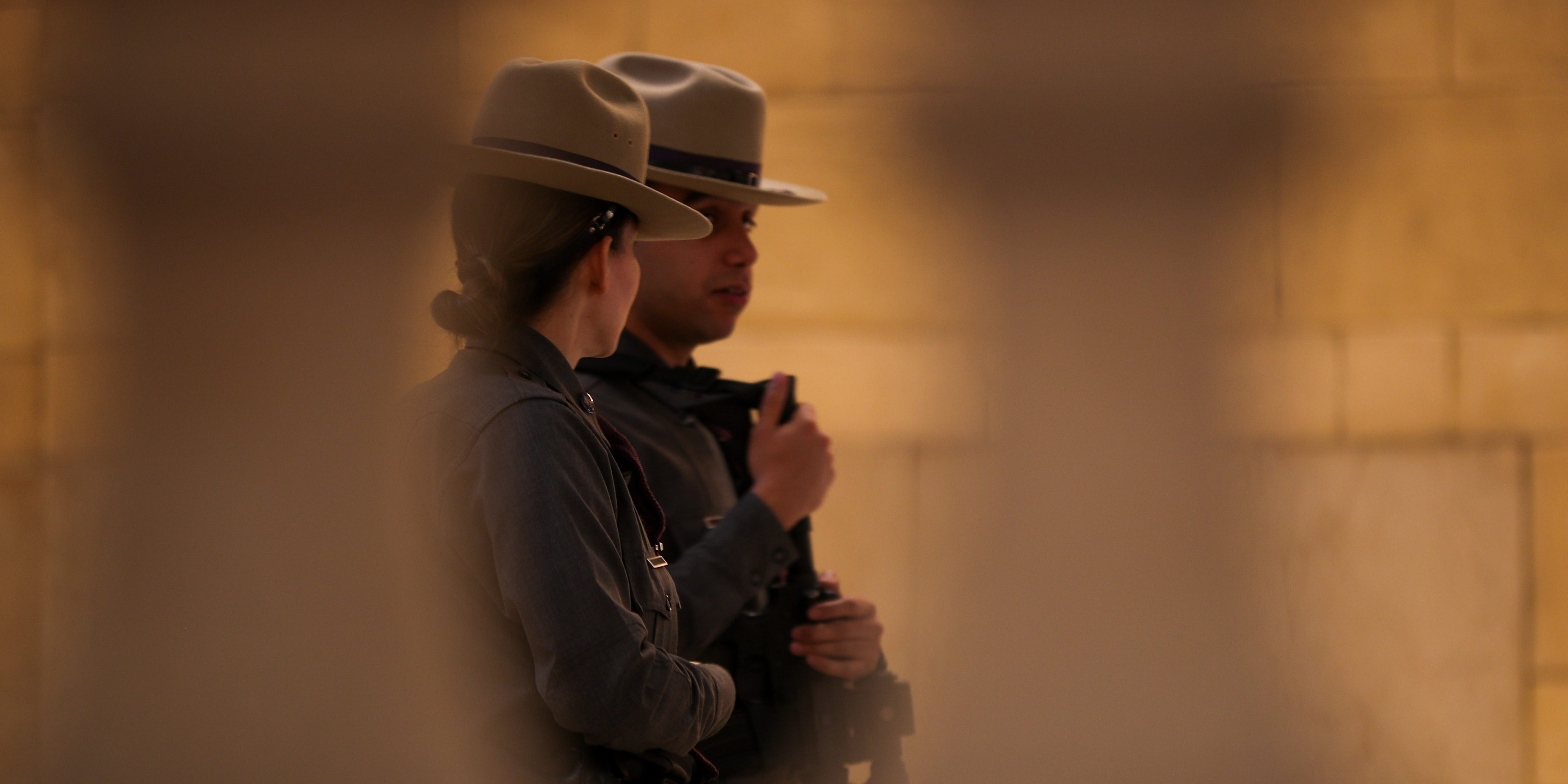 NEW YORK, USA - MARCH 22: State troopers are seen at the Grand Central Terminal in New York City, United States on March 22, 2020. (Photo by Tayfun Coskun/Anadolu Agency via Getty Images)