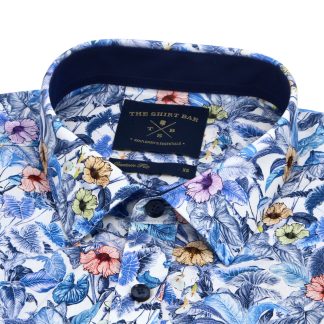 White Floral Garden Digital Print SG Inspired Italian Fabric Custom/ Relaxed fit Short Sleeve Shirt