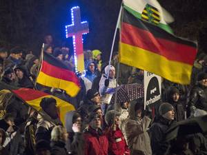 Demonstrators at an anti-Islamic rally in Dresden