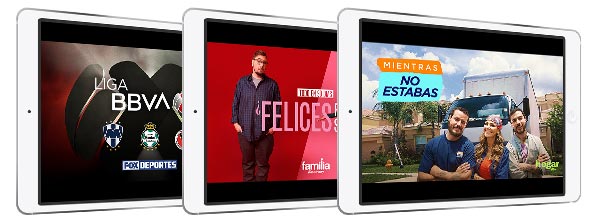 Three tablet screens with the Riveras, Walking Dead and Seguirdad De Frontera from NBC Universo