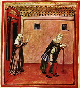 Рвота. Иллюстрация из средневековой книги Tacuinum sanitatis (XIV век)