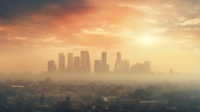 The skyline of los angeles is covered in fog.