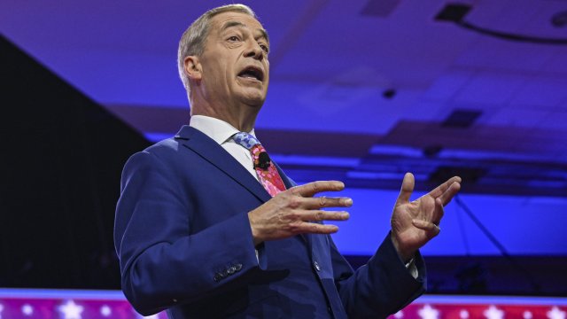 Article thumbnail: MARYLAND, UNITED STATES - FEBRUARY 23: Former Member of the European Parliament and former Leader of the UK Independence Party (UKIP) Nigel Farage delivers remarks as he attends the 2024 Conservative Political Action Conference (CPAC) at the Gaylord National Resort and Convention Center in Maryland, United States on February 23, 2024. (Photo by Celal Gunes/Anadolu via Getty Images)